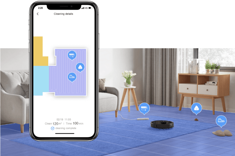 Roborock S6 MaxV also detects small obstacles and marks them in the mobile phone app.